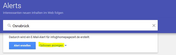 google alerts optionen anzeigen